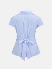 Striped Short Sleeve Wrap Tie-Back Shirt