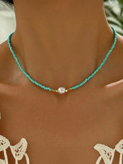 Beaded Pearl Choker Necklace