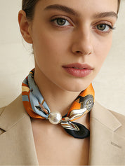 Pearl Buckle Printed Scarf