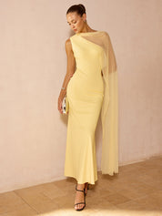 Sheer Drape Slim Maxi Evening Dress