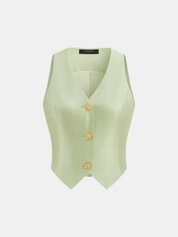 Sleeveless V Neck Vest & Tailored Shorts Set