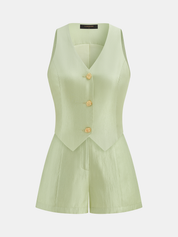 Sleeveless V Neck Vest & Tailored Shorts Set
