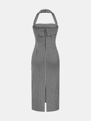Gingham Halter Cotton Midi Dress