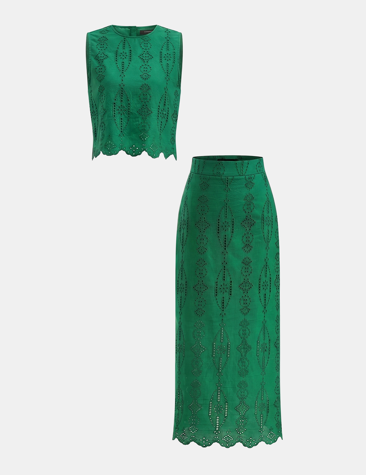 Cotton Eyelet Embroidery Top & Midi Skirt Set