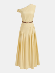 Cotton One-Shoulder Belted Maxi Dress