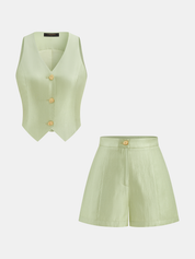 Sleeveless V Neck Vest & Tailored Shorts Set