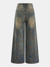 Jacquard Wide Leg Denim Pants