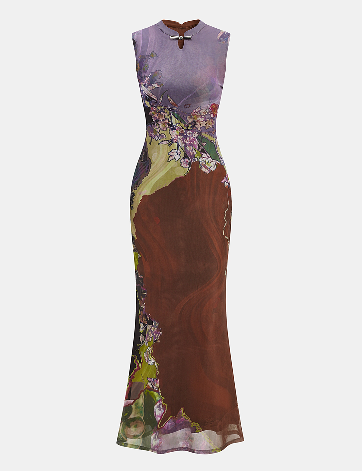 Sleeveless Floral Cheongsam Maxi Dress