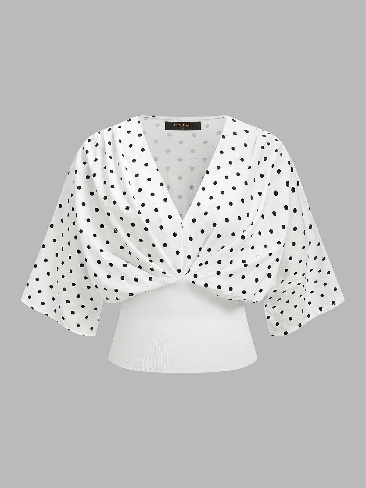 Polka Dot Cinched Waist V Neck Blouse