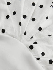 Polka Dot Cinched Waist V Neck Blouse