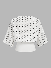Polka Dot Cinched Waist V Neck Blouse