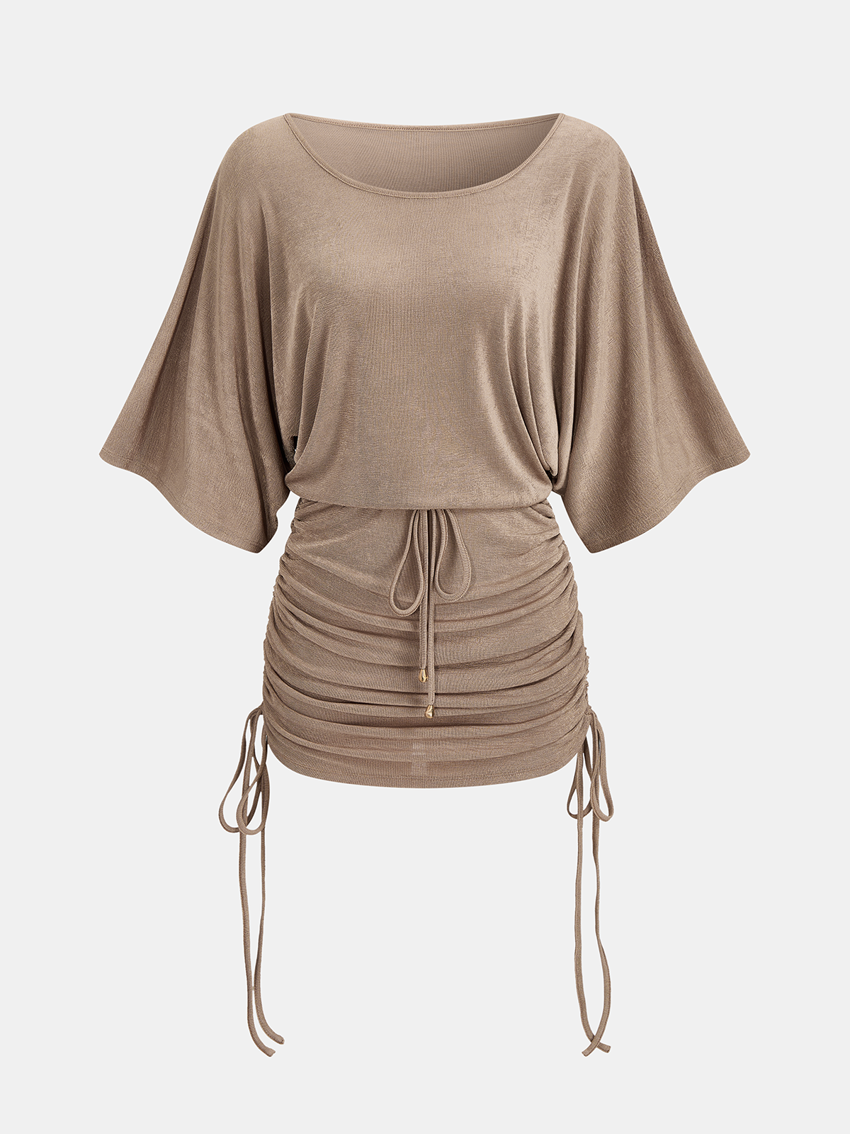Drawstring Ruched Batwing Sleeve Mini Dress
