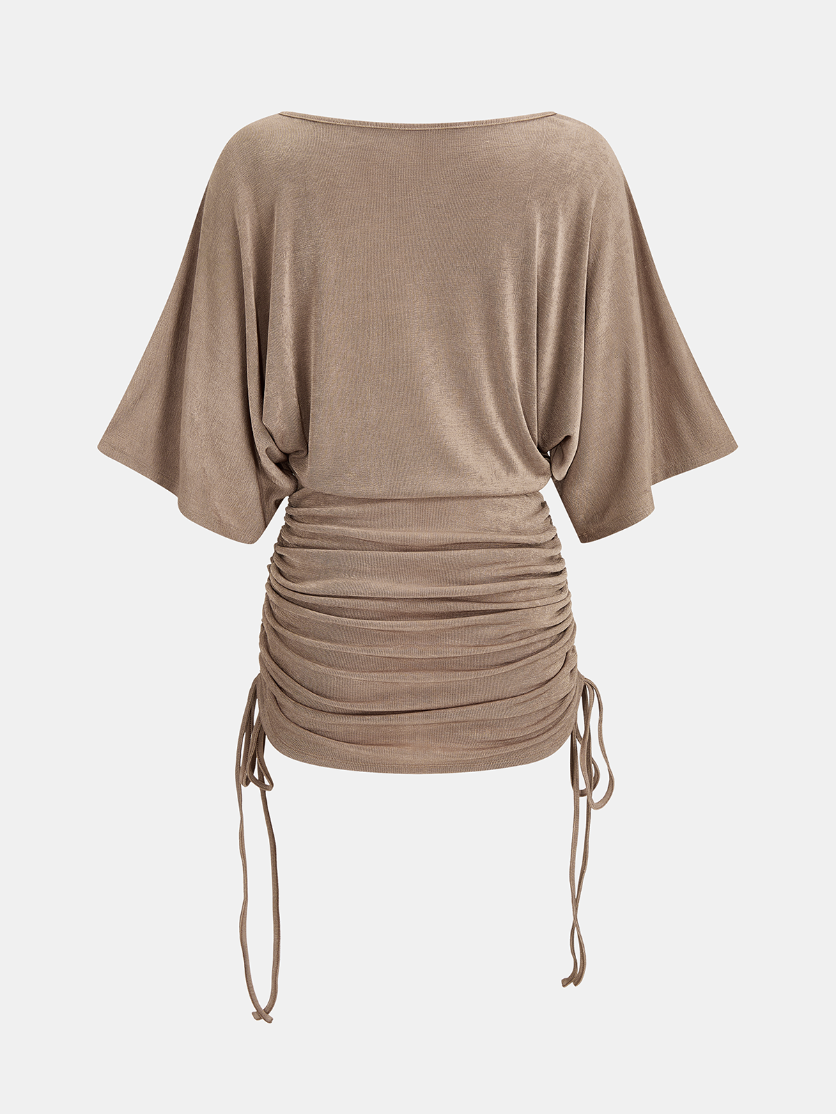 Drawstring Ruched Batwing Sleeve Mini Dress