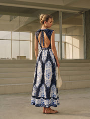 Backless Floral Print Maxi Dress