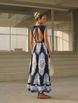 Backless Floral Print Maxi Dress