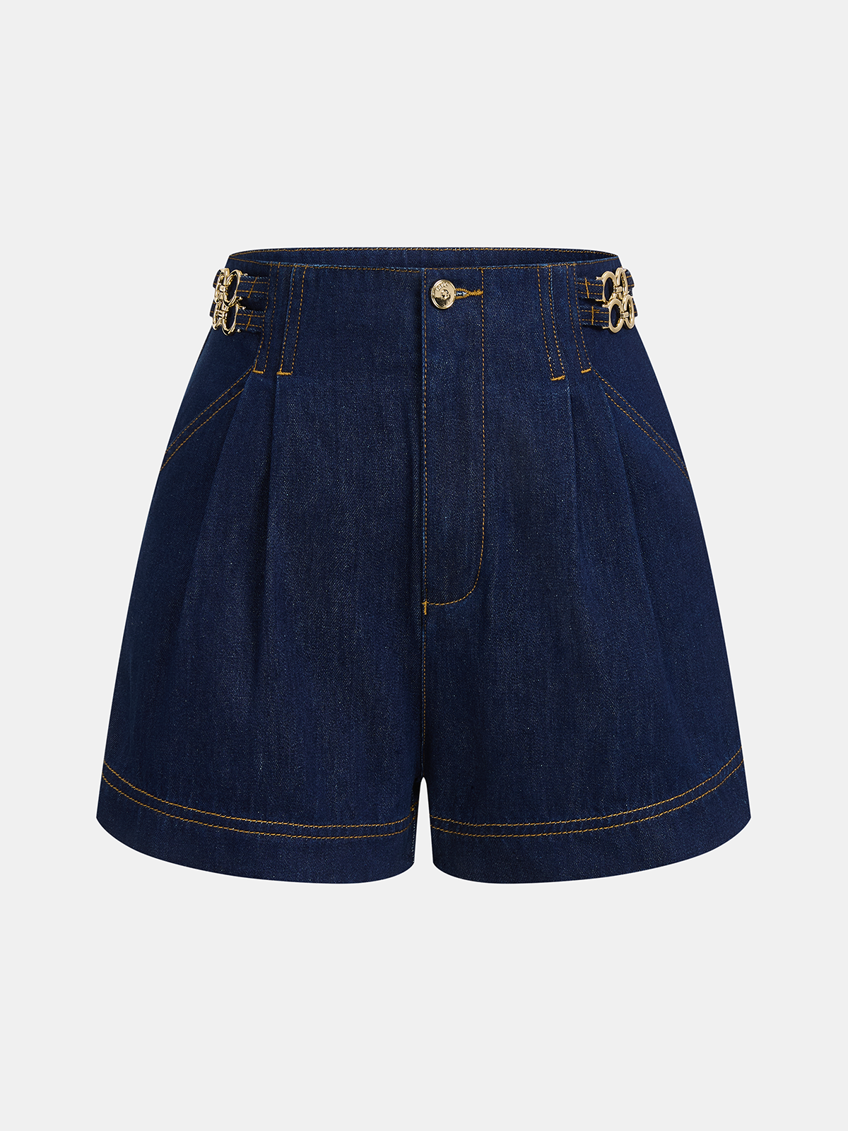 Denim Metal Button Halter Vest & Shorts Set