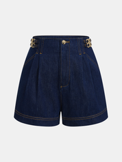 Denim Metal Button Halter Vest & Shorts Set