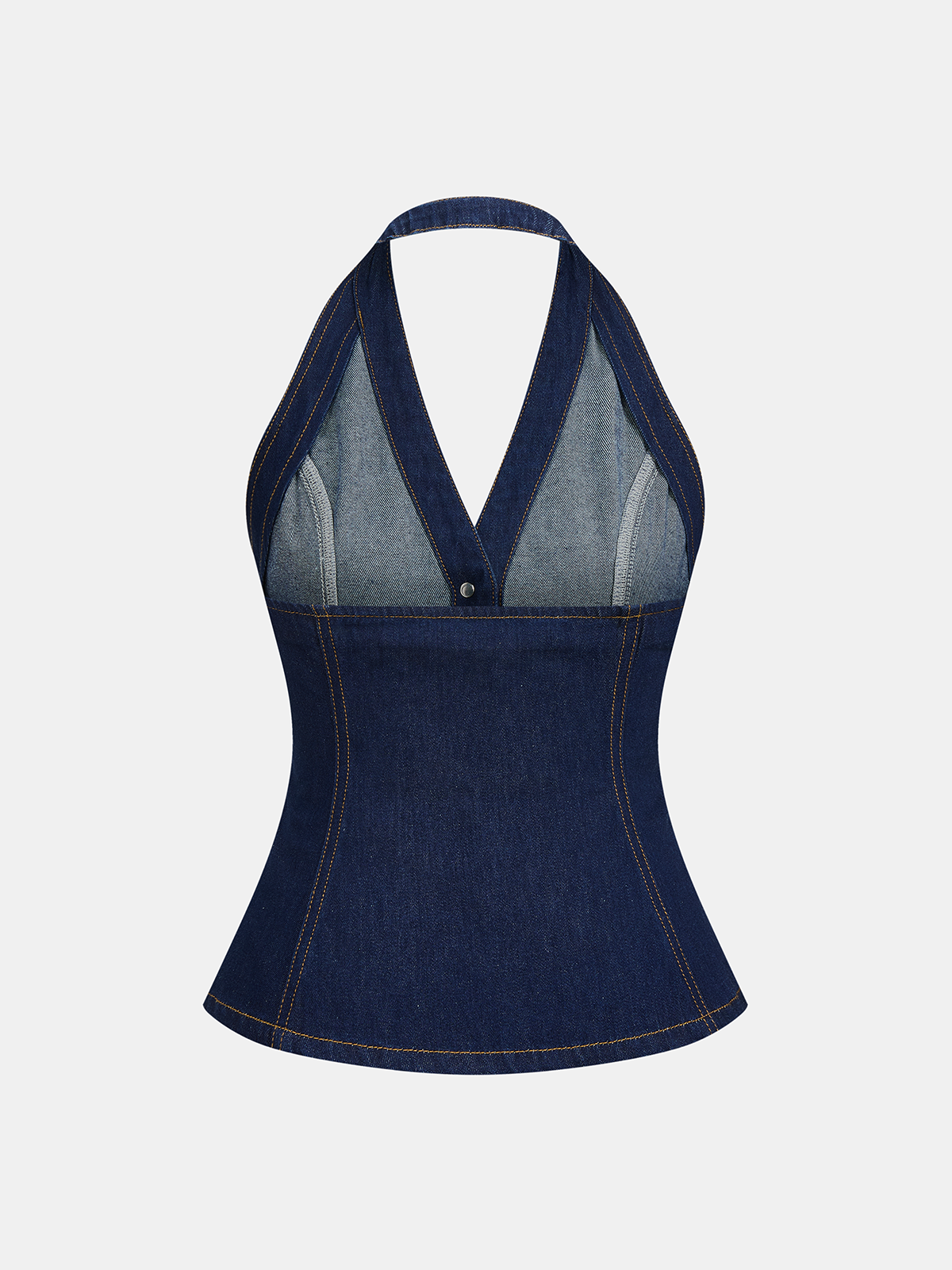 Denim Metal Button Halter Vest & Shorts Set