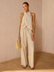 Striped Cotton Linen Halter Top & Pant Set