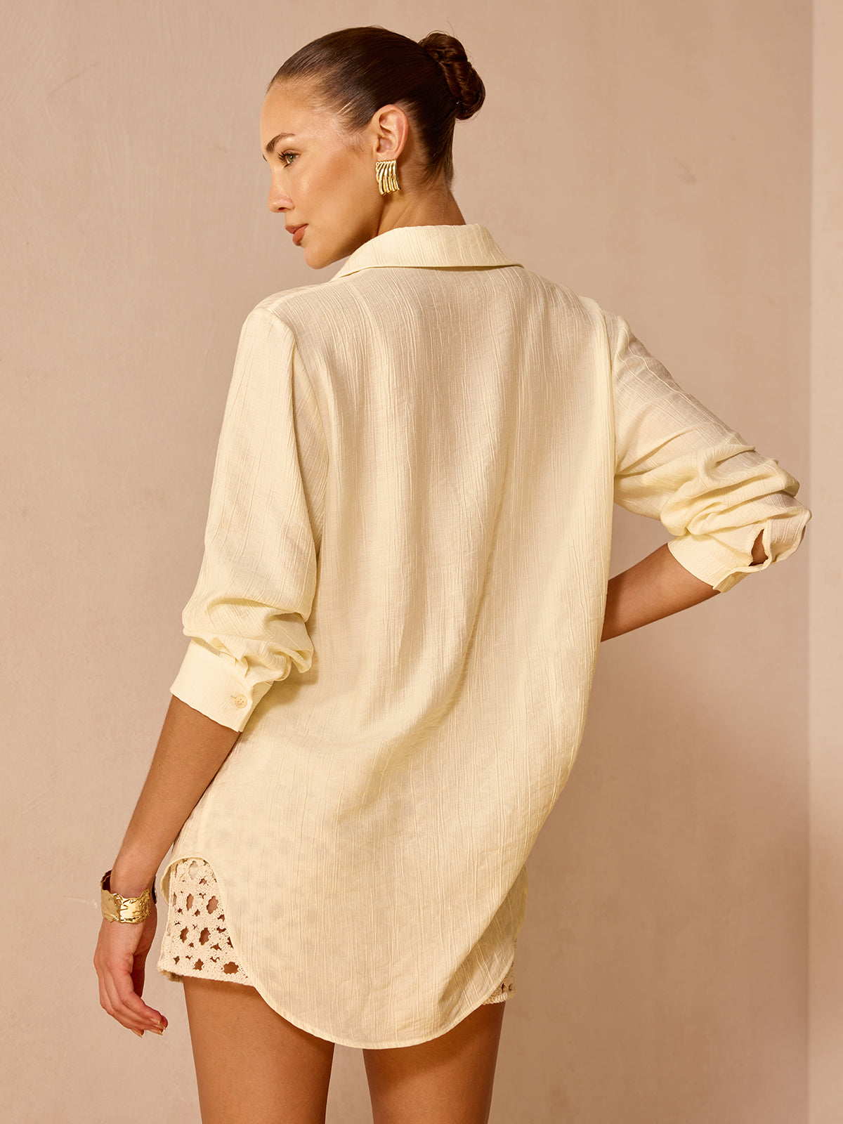 Oversized Breathable Textured Long Sleeve Shirt