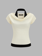 Halter Neck Draped Color Block Knit Top