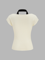 Halter Neck Draped Color Block Knit Top