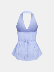 Cotton Striped Halter Peplum Top & Shorts Set