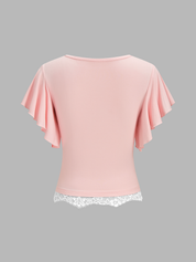 Flutter Sleeve Lace Trim Top
