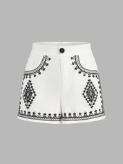 Embroidered Cotton Blend Vest & Shorts Set