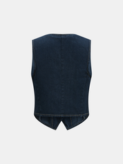 Denim Crop Vest & Wide Leg Pants Set