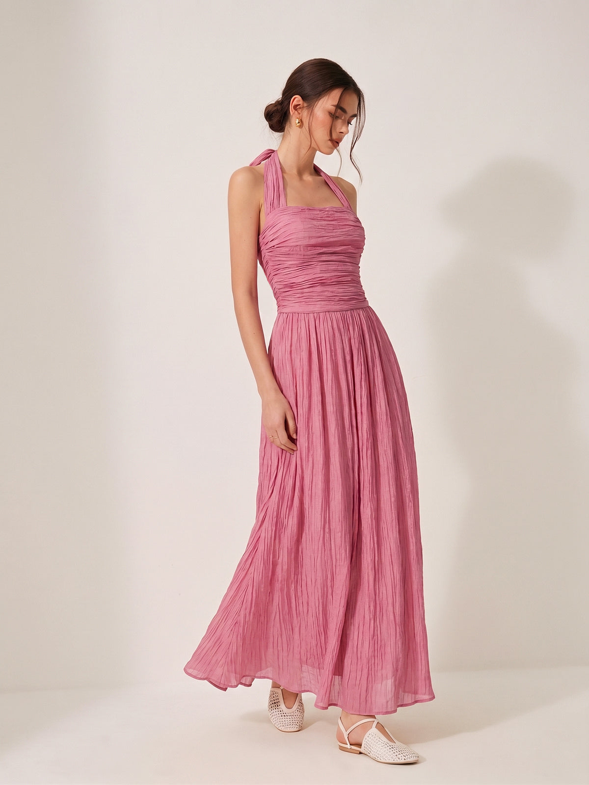 Crinkled Textured Halter Maxi Dress