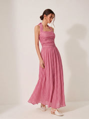 Crinkled Textured Halter Maxi Dress