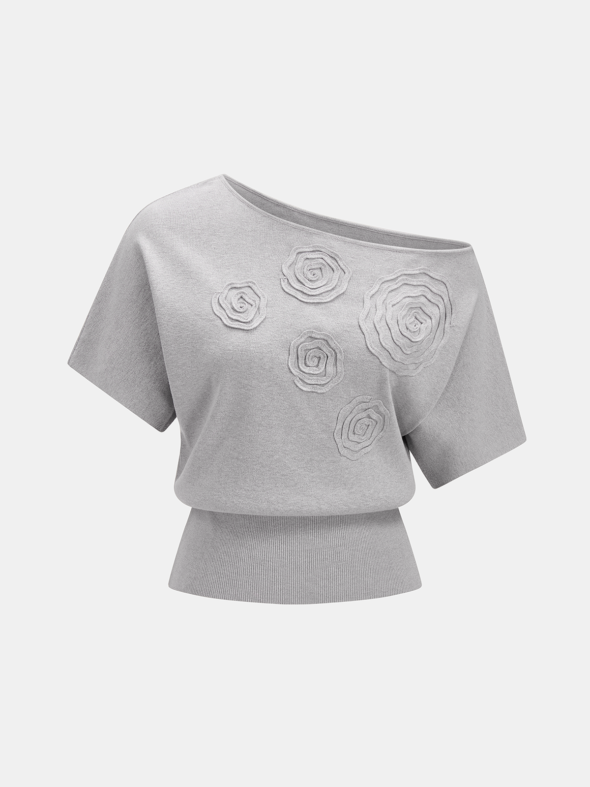 Off Shoulder Floral Applique Knit Top