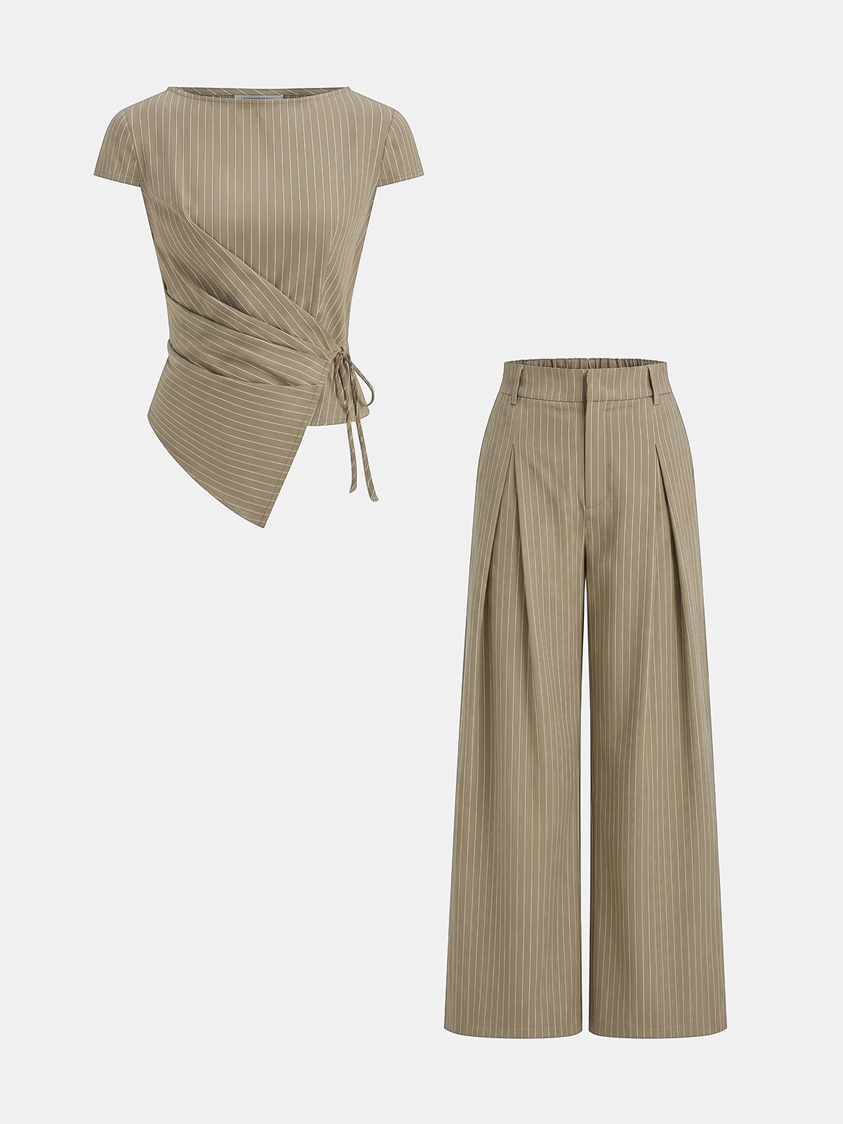 Pinstripe Wrap Tie Top & Pants Set