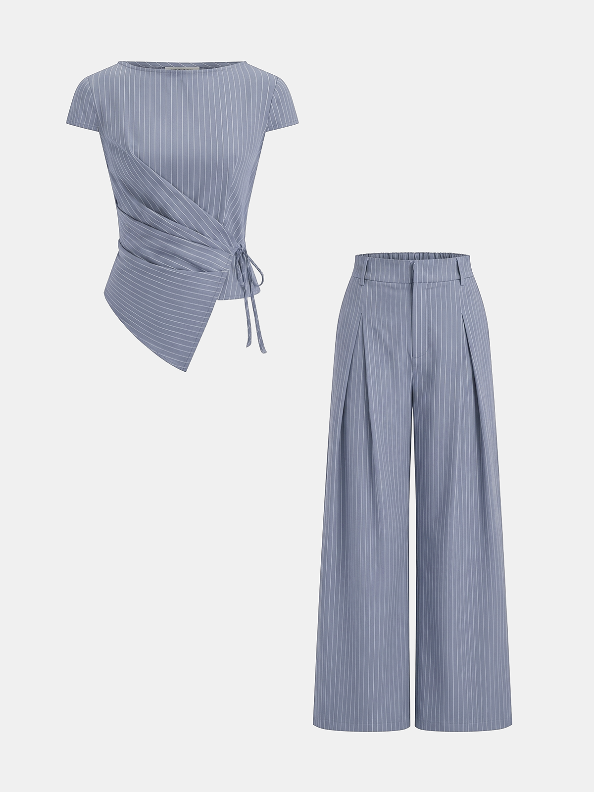 Pinstripe Wrap Tie Top & Pants Set