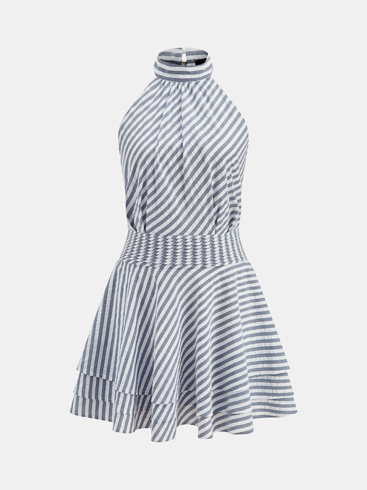 Striped Cotton Blend Layered Hem Mini Dress