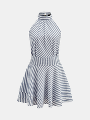 Striped Cotton Blend Layered Hem Mini Dress