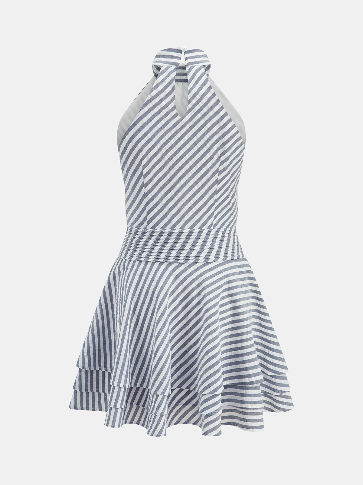 Striped Cotton Blend Layered Hem Mini Dress