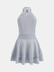 Striped Cotton Blend Layered Hem Mini Dress