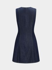 Scallop Button Front Sleeveless Denim Mini Dress