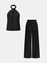 Halter Neck Button Top & Wide Leg Pants Set