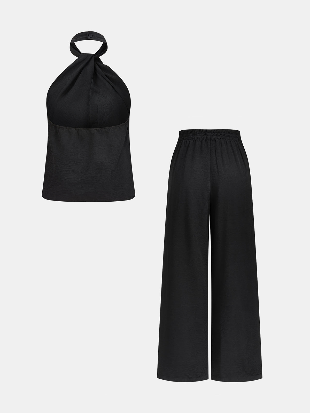 Halter Neck Button Top & Wide Leg Pants Set
