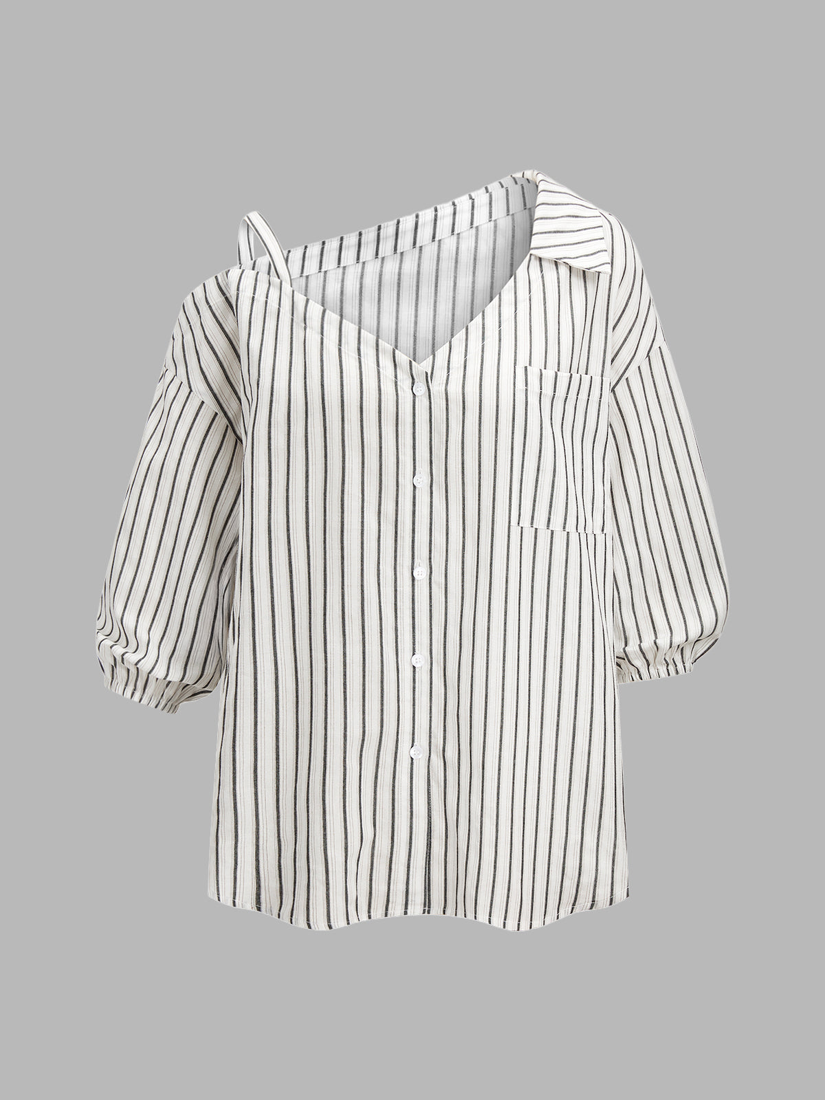 Striped Cotton Cold Shoulder Half Sleeve Blouse