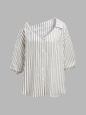Striped Cotton Cold Shoulder Half Sleeve Blouse