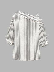 Striped Cotton Cold Shoulder Half Sleeve Blouse