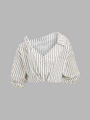 Striped Cotton Cold Shoulder Half Sleeve Blouse