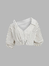 Striped Cotton Cold Shoulder Half Sleeve Blouse