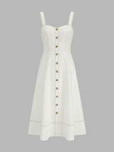 Contrast Stitch Button Front Midi Cami Dress