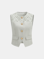 Lace Spliced Vest & Wide Leg Pants Set