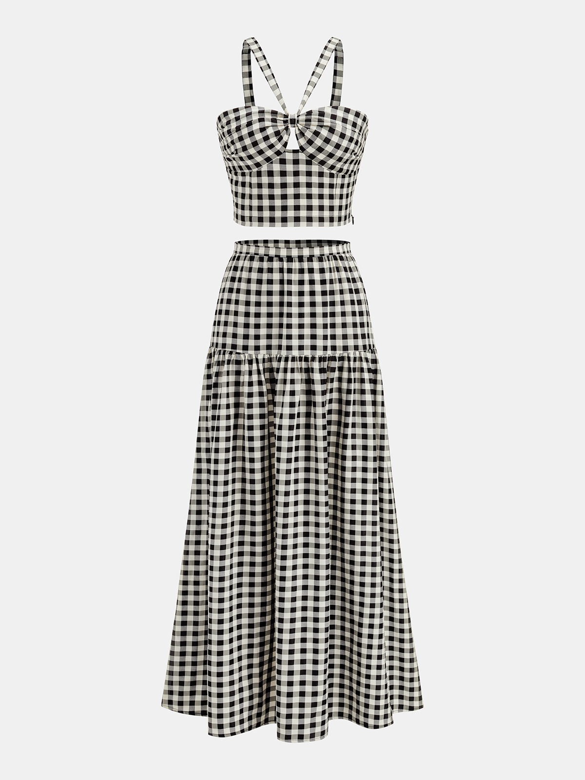 Gingham Cotton Blend Cami Top & Skirt Set